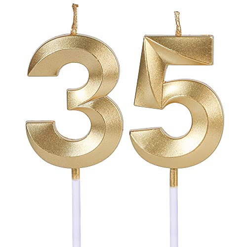 Velas de cumpleaños 35 y 53 de oro para pasteles, número 35 53 con purpurina para decoración de...