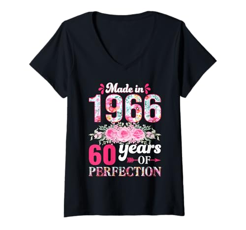 Mujer Vintage 1966 60 Años Cumpleaños Mujer Regalo Made in 1966 Camiseta Cuello V
