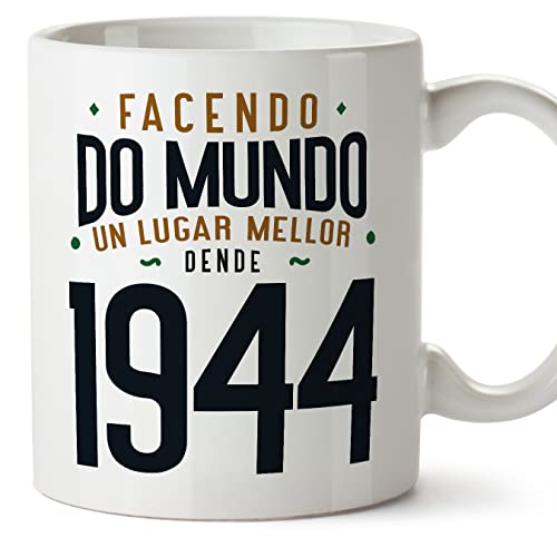 MUGFFINS Tazas 1944 Cumpleaños - En Gallego - Facendo do Mundo un Lugar Mellor - 11 oz / 330 ml -...