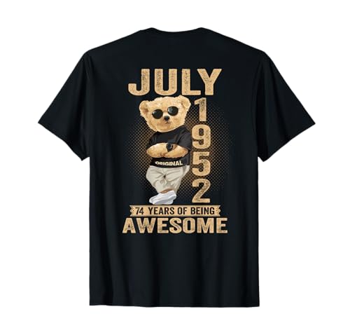 (En la Parte Trasera) Julio 1952 74 cumpleaños 74 años Oso de Peluche Camiseta