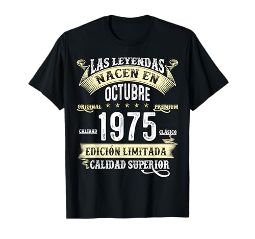 50 Años Cumpleaños Las Leyendas Nacen En Octubre de 1975 Camiseta