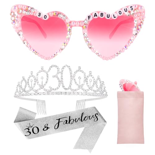 Bingtoo Corona y faja de gafas de sol de cumpleaños para mujer, tiara y faja de diamantes de...