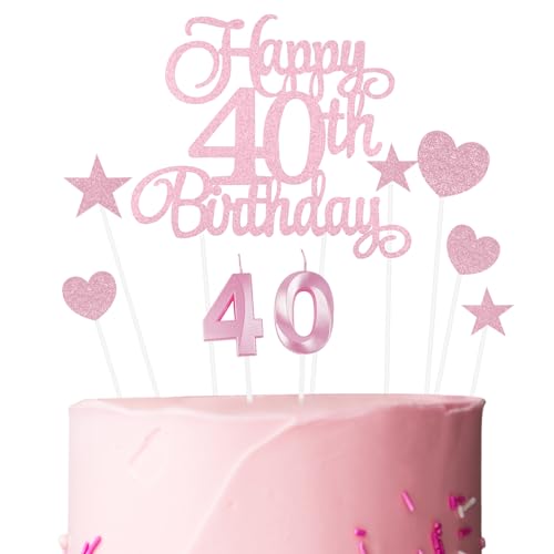 Ainiv 40 Decoracion Tartas Cumpleaños, Rosa 40 Velas Cumpleaños Numeros para Mujeres y Hombres,...