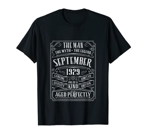 Hombre Regalos de cumpleaños 90 90 años abuelo hombres septiembre 1929 Camiseta