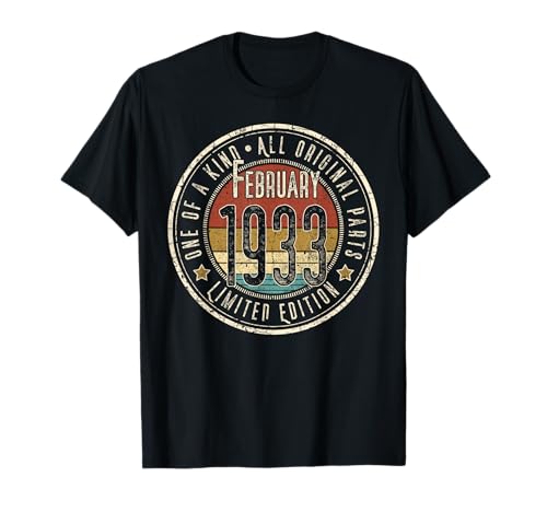 92 Cumpleaños Vintage Febrero 1933 Retro Edición Limitada Camiseta