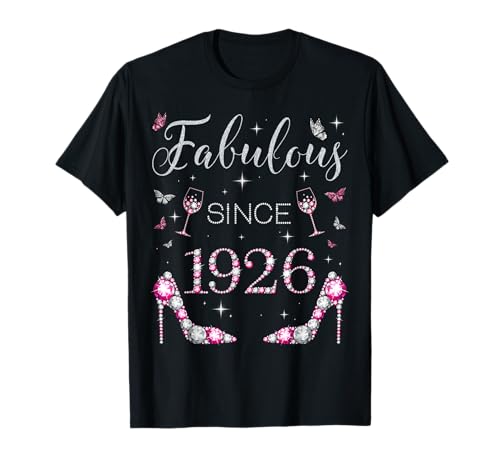 Fabuloso Desde 1926 Fiesta de Cumpleaños Tacones Altos Mariposas Camiseta