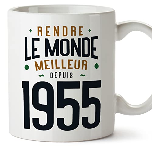 MUGFFINS Tazas 1955 Cumpleaños - En Francés - Rendre le Monde Meilleur - 11 oz / 330 ml - Regalo...