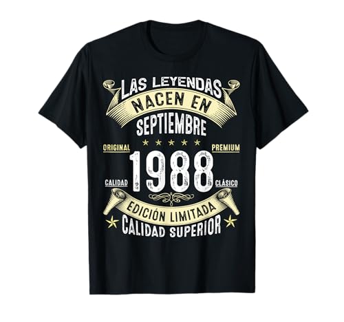 37 Años Cumpleaños Las Leyendas nacen en Septiembre de 1988 Camiseta