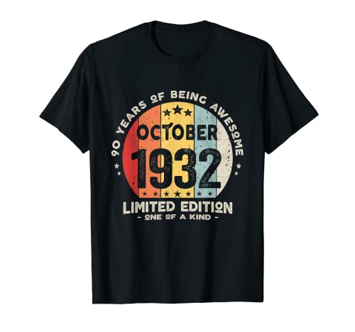Regalo 90 años Cumpleaños Hombre Mujer - Octubre 1932 Camiseta