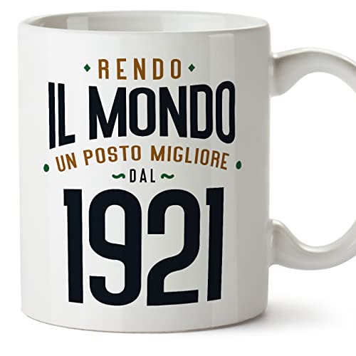 MUGFFINS Tazas 1921 Cumpleaños - En Italiano - Rendo il Mondo un Posto Migliore - 11 oz / 330 ml -...