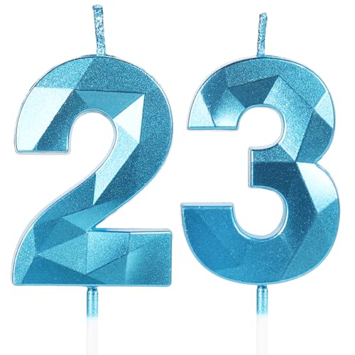 Velas de Cumpleaños 23 Años Azul, Decoraciones para Hombres y Mujeres, Número 23 3D para Tarta,...