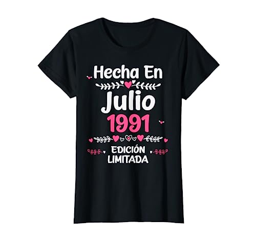 32 Años Regalo de Cumpleaños 1991 Mujer 32 Años Julio Camiseta