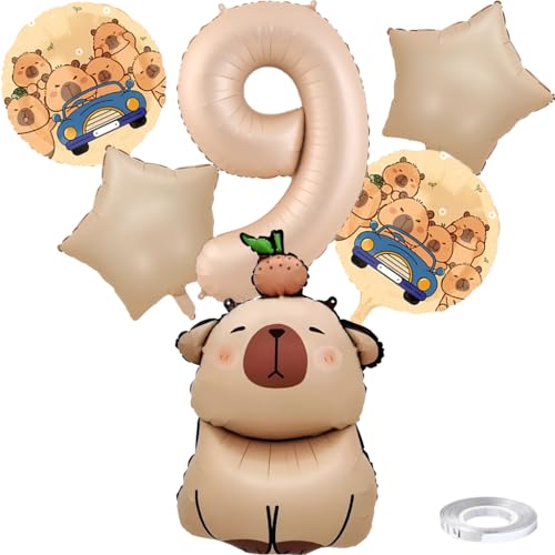 Liitata 9. Capybara Cumpleaños Decoración Capybara Globos Set Caramel Número 9 Grandes Kapibara