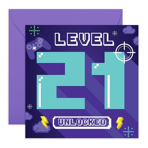 CENTRAL 23 Tarjeta de cumpleaños número 21 para hombres, videojuegos, tarjeta de feliz cumpleaños...
