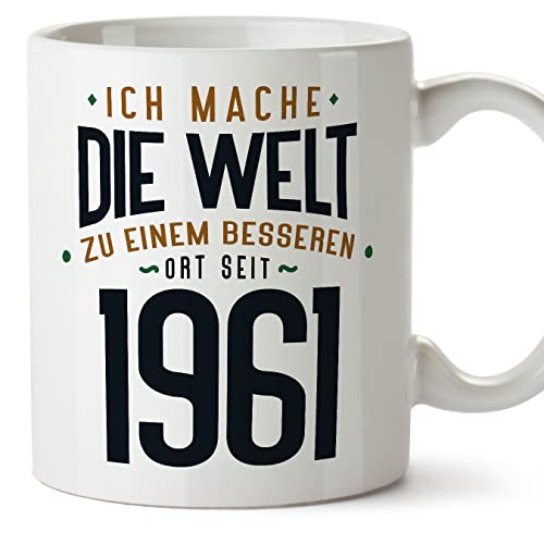 MUGFFINS Tazas 1961 Cumpleaños - En Alemán - Ich Mache Die Welt zu Einem Besseren - 11 oz / 330 ml...