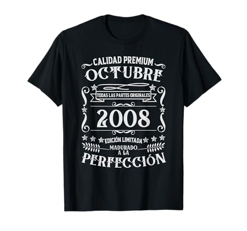 17 cumpleaños Nacido en Octubre de 2008 Vintage 17 años Camiseta