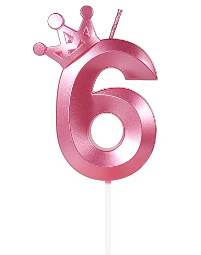 Velas de 1 cumpleaños, vela número 6, Rosa Velas,3D Velas Cumpleaños Numeros con Decoración de...