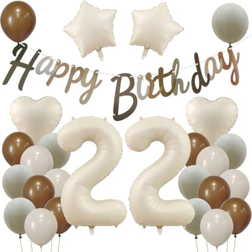22 Años Decoracion Cumpleaños Beige, Globos 22 cumpleaños Mujer Hombre, Globos Beige 22 Años...