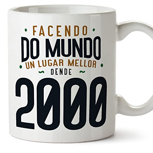MUGFFINS Tazas 2000 Cumpleaños - En Gallego - Facendo do Mundo un Lugar Mellor - 11 oz / 330 ml -...
