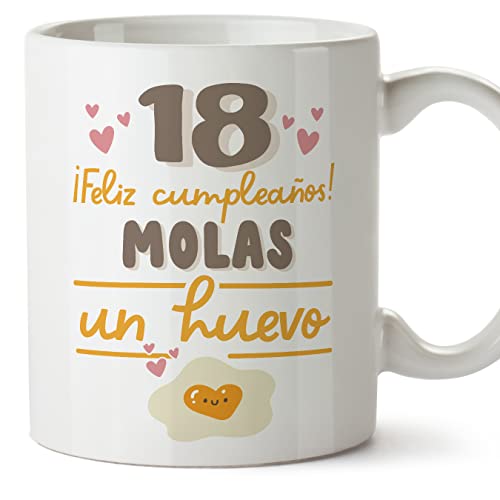 MUGFFINS Tazas 18 Cumpleaños - En Español - Feliz Cumpleaños Molas un Huevo - 11 oz / 330 ml -...