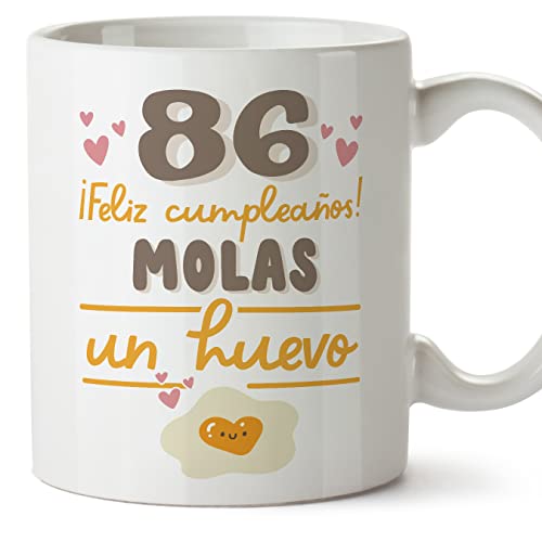 MUGFFINS Tazas 86 Cumpleaños - En Español - Feliz Cumpleaños Molas un Huevo - 11 oz / 330 ml -...