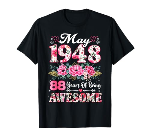 Floral Mayo 1938 88 años 88 cumpleaños Mujeres 88 años Camiseta