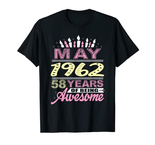 Mayo 1962 58 años de edad 58 cumpleaños vela romántica mujeres Camiseta