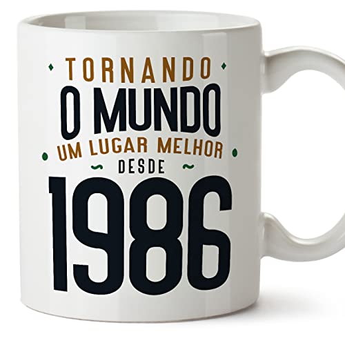 MUGFFINS Tazas 1986 Cumpleaños - En Portugués - Tornando o Mundo um Lugar Melhor - 11 oz / 330 ml...