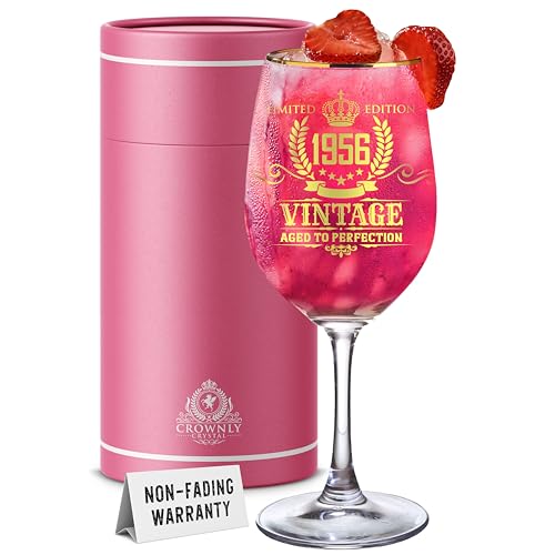 CROWNLY CRYSTAL® 1956 Copa de Vino Personalizada 70 Cumpleaños Mujer 570 ml Copas Cristal Regalos...