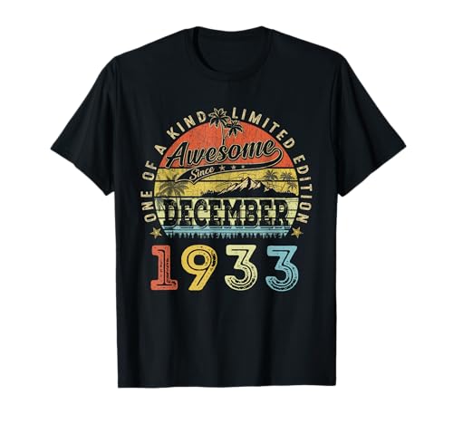 92 Edición Limitada 1933 Único 92 de diciembre Cumpleaños Camiseta