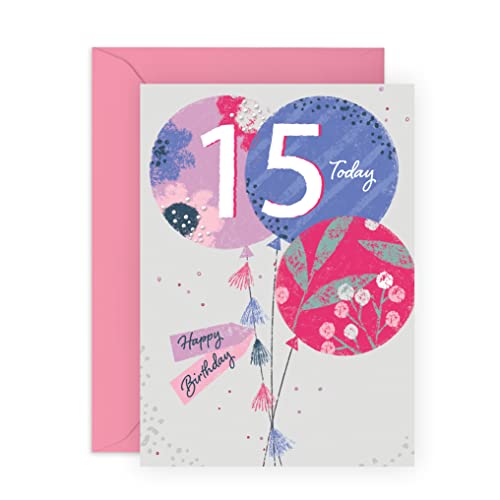 CENTRAL 23 Tarjeta de 15 cumpleaños para niños y niñas, globos de cumpleaños de 15 años para...