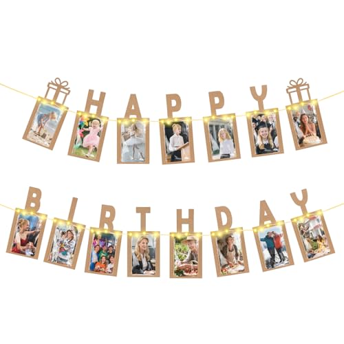 Seutgjie Decoración de Cumpleaños, Guirnalda Cumpleaños Foto Banner con Luces LED Bolsas OPP y 15...
