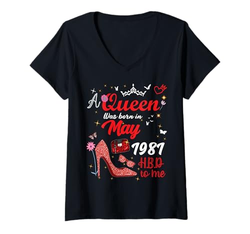 Mujer Mayo 1981 Cumpleaños Esta Reina Nació En Mayo 1981 Camiseta Cuello V