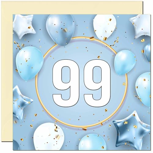 Tarjeta de cumpleaños número 99 para hombres y mujeres, tarjeta de cumpleaños de globo azul y...