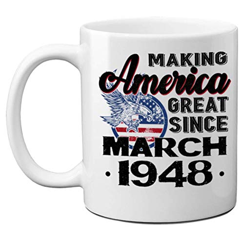 72 tazas de cumpleaños para hombres y mujeres, haciendo que Estados Unidos sea grandioso desde marzo de 1948 Tazas de café, regalo de cumpleaños para él y ella, regalos de cumpleaños para adultos de 7
