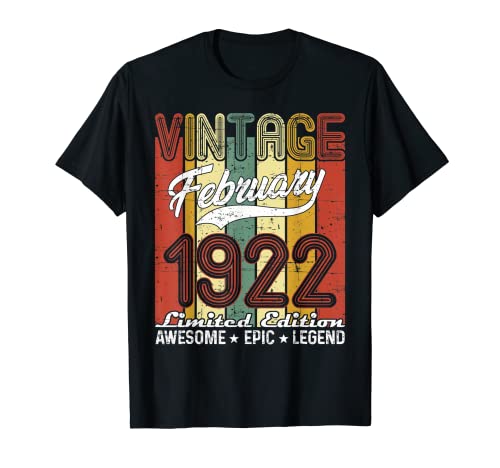 Edición Limitada Febrero 1922 99 Cumpleaños Regalo Vintage Camiseta