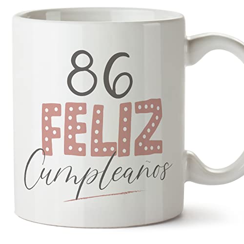 MUGFFINS Tazas 86 Cumpleaños - En Español - ¡Feliz Cumpleaños! Rosa - 11 oz / 330 ml - Regalo...