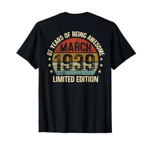 (En la Parte Trasera) Cumpleaños de Marzo EST 1939 Edición Limitada 87 Camiseta