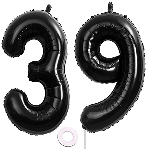 Foil Globo Número 39 Negros Globo Número 39 Negros 100cm Gigante Globos de Cumpleaños Numeros 39...