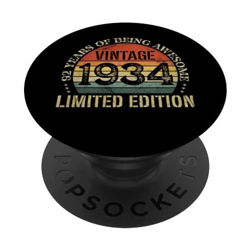 Vintage 1934 Edición Limitada 92 Cumpleaños 92 Años PopSockets PopGrip Adhesivo