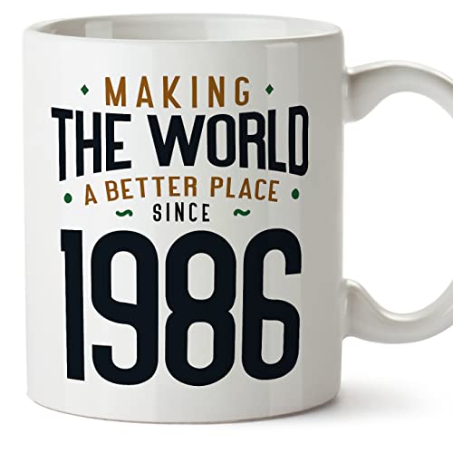 MUGFFINS Tazas 1986 Cumpleaños - En Inglés - Making the World a Better Place - 11 oz / 330 ml -...