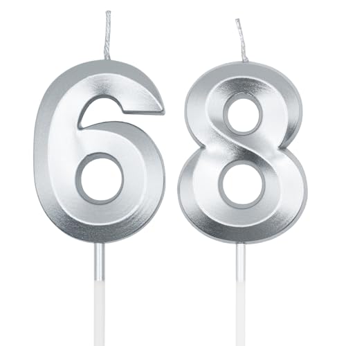 Velas plateadas de 68 y 86 cumpleaños para pasteles, número 68 y 86, decoración de pastel para...