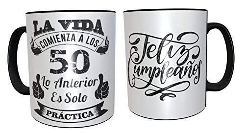 Taza de desayuno ceramica regalo original para 50 cumpleaños - regalos para hombres 50 años - regalos 50 cumpleaños mujer (Español)