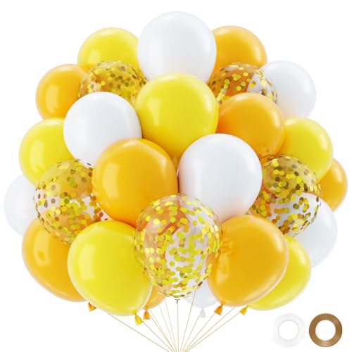 QIFU Globos Blanco Amarillo 50 Piezas 12 Pulgadas, Globos De Confeti Oro Globos De Látex Helio Para...