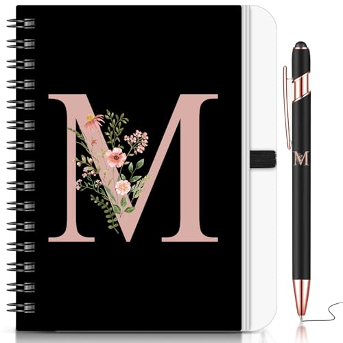 BBTO 2 Piezas Cuaderno con Letras Iniciales para Mujer Regalos Personalizados Cuaderno Floral B6 con...