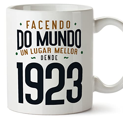 MUGFFINS Tazas 1923 Cumpleaños - En Gallego - Facendo do Mundo un Lugar Mellor - 11 oz / 330 ml -...