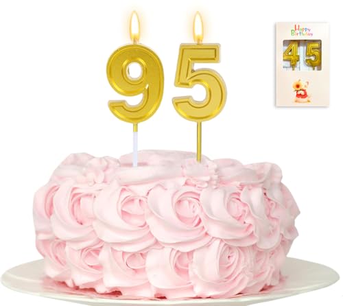 Kinsynko Velas de cumpleaños 95, decoración de pastel de cumpleaños número 95 dorado para...