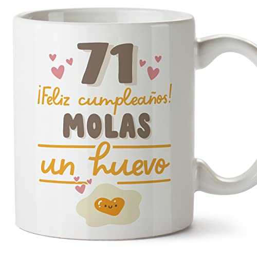MUGFFINS Tazas 71 Cumpleaños - En Español - Feliz Cumpleaños Molas un Huevo - 11 oz / 330 ml -...