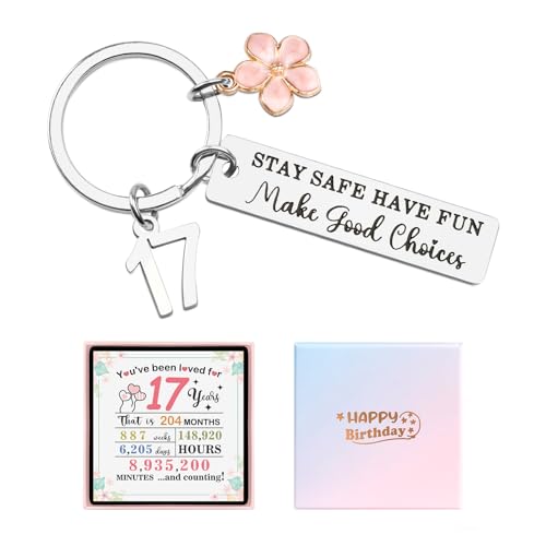 Amosking Regalos de cumpleaños número 17 para niñas, llavero de feliz cumpleaños para niñas de...