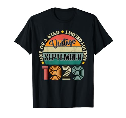 95 Años Vintage Septiembre 1929 95 Cumpleaños Retro Camiseta